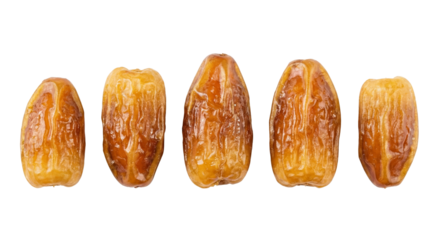 Five Ripe Dates on a White Background