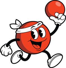 Fototapeta premium Happy cartoon tomato character exercising with ball