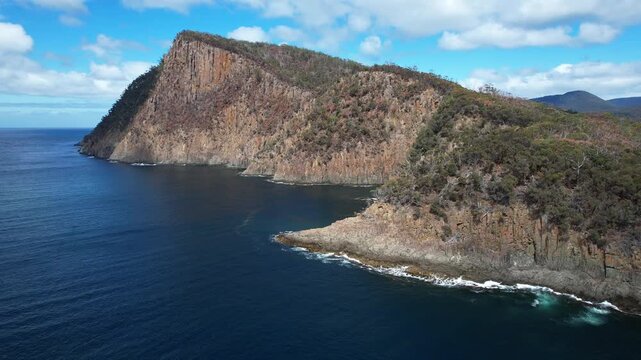 Jurassic Dolerite Cliffs In South Bruny, Tasmania, Australia - Aerial Shot