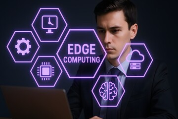 Information technology engineer analyzing edge computing infrastructure and data processing
