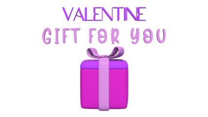 Valentine Gift for You Text with Pink Present Box 3D Illustration Romantic Love Concept on PNG Background