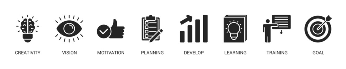 Personal Growth glyph Icon Set For Web Banner. Vector Illustration Concept With Some Icons. Designed In glyph Style