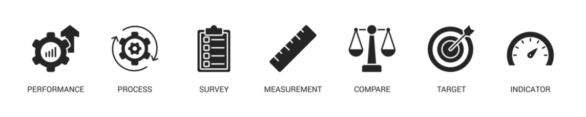 Fototapeta premium Benchmarking glyph Icon Set For Web Banner. Vector Illustration Concept With Some Icons. Designed In glyph Style
