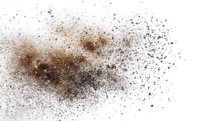 Splatter of dirt and dust particles against a white backdrop