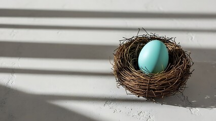 Minimalist Easter Egg in Bird's Nest with Soft Shadows - Serene Spring Holiday Concept