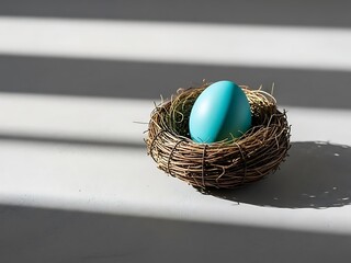 Minimalist Easter Egg in Bird's Nest with Soft Shadows - Serene Spring Holiday Concept