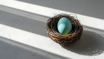 Minimalist Easter Egg in Bird's Nest with Soft Shadows - Serene Spring Holiday Concept