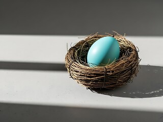 Minimalist Easter Egg in Bird's Nest with Soft Shadows - Serene Spring Holiday Concept