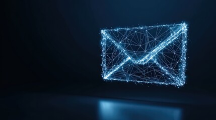 A luminous network envelope, representing digital communication and connectivity, floating in a dark, atmospheric space. ..Created with Generative AI, not depicting real subjects.