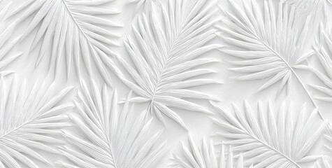 Embossed white palm leaves creating a textured background with tropical vibe