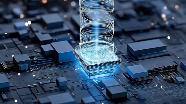Futuristic circuit board with glowing components