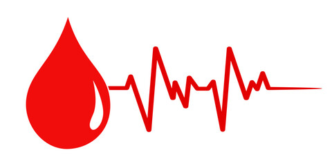 Blood drop with heartbeat icon, a concept for blood donation. For web design, templates, infographics and more. flat vector illustration design