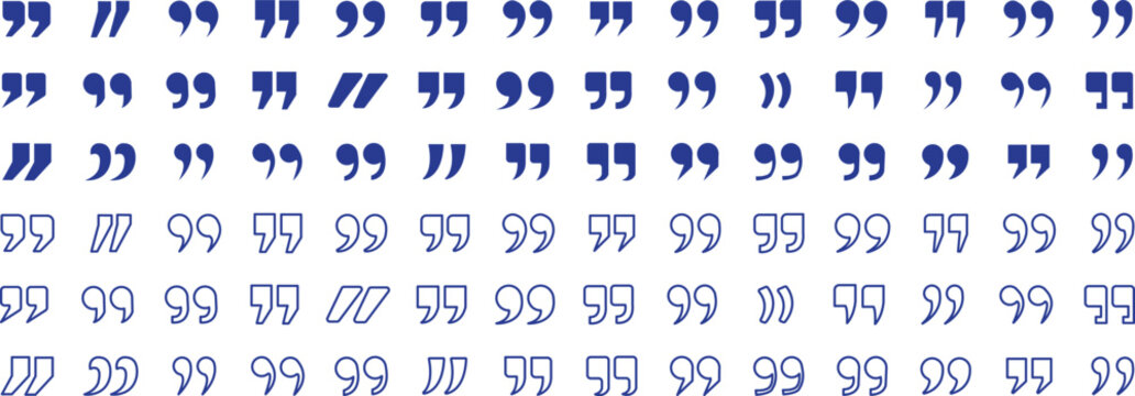 Set of quote mark, quotes icon, sign, symbol, emblem. Ditto marks icon set. Quotation marks. Dialogue discussion symbol for UI UX, website, mobile app.