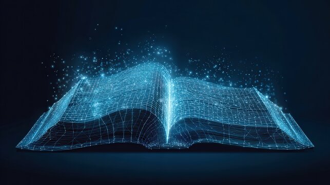 An open book glows with radiant light, signifying knowledge, wisdom and digital information. ..Created with Generative AI, not depicting real subjects.