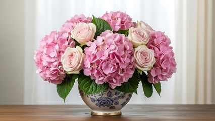 Elegant Hydrangea and Rose Floral Still Life - Beautiful Spring Bloom Arrangement
