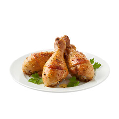 Glazed Chicken Drumsticks on Plate on white background