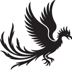 Obraz premium Black Silhouette of a Mythical Bird with Long Tail Feathers