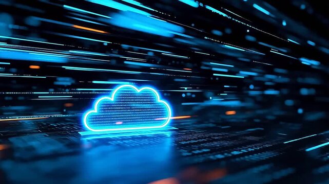 Cloud computing symbol with digital data streams