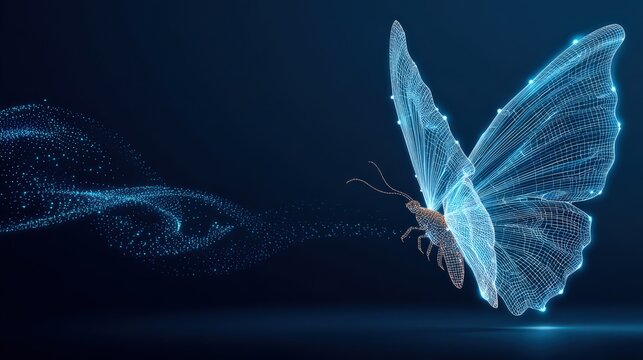 A captivating digital art illustration of a luminous butterfly gracefully emerging from a cloud of sparkling particles. ..Created with Generative AI, not depicting real subjects.