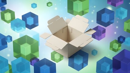 3D geometric illustration of a green abstract city background featuring a pattern of blocks and cubes to create a modern architectural construction concept for business and technology