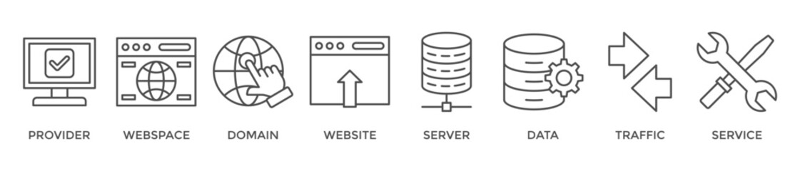 Web hosting banner web icon vector illustration concept with icon of provider, web space, domain, website, server, data, traffic and service