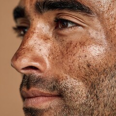 Obraz premium Detailed skin description, acne marks, and natural imperfections. Uses clean, soft lighting and light makeup. Suitable for skincare, cosmeceutical, and acne care advertising.