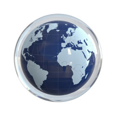 Fototapeta premium Realistic 3 D globe with blue oceans and light continents enclosed in a... isolated on a transparent background