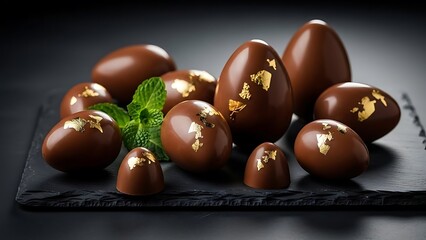Luxurious Gourmet Chocolate Easter Eggs Still Life - Elegant Holiday Food Dessert
                                                                                                                      