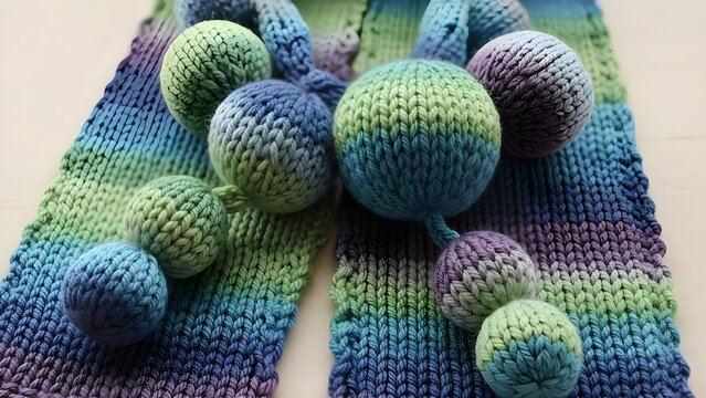 Tali rajut berbentuk bulat berwarna warni 