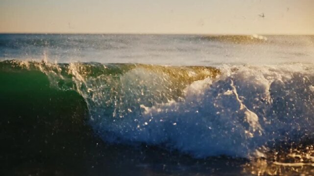 Waves Crashing on the Shoreline at Sunset with Ocean, Water, Surf, Wave, and Beach
