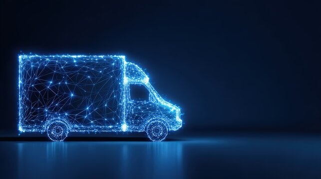 A glowing digital truck emerges, illustrating innovation in transport and logistics, rendered in a striking, futuristic digital art style. ..Created with Generative AI, not depicting real subjects. - Powered by Adobe