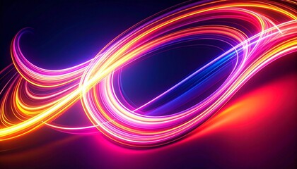 Abstract neon light trails in vibrant colors flowing in dynamic patterns