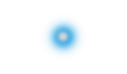 Glowing bright blue abstract circular shape with a luminous white center against a stark black background suggesting energy or cosmic phenomena.