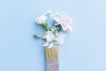 Paintbrush Blossoms on Soft Blue background flower, vase, nature flowers  spring blossom
