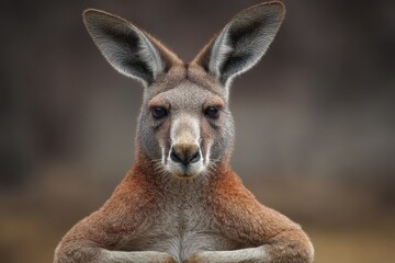 Fototapeta premium Muscular kangaroo observes its surroundings with intense focus and curiosity in a natural habitat setting during the day