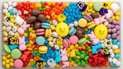 Festive Easter Candy Graze Board - Colorful Holiday Dessert Arrangement Top View
