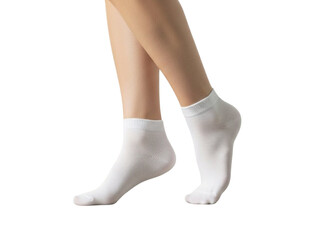 Feet wearing white ankle socks isolated on transparent background
