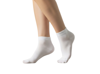 Feet wearing white ankle socks isolated on transparent background