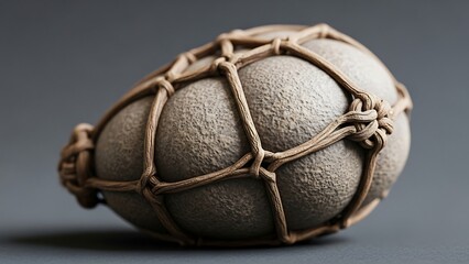 Grey stone wrapped in brown cord.