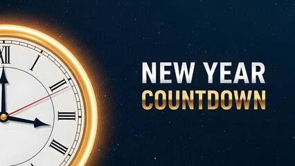 New year countdown clock striking midnight with roman numerals and glowing border