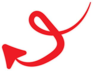 A dynamic red curvy arrow symbol pointing to the left, indicating direction or flow