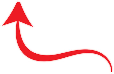 Curved bright red arrow pointing upwards and left