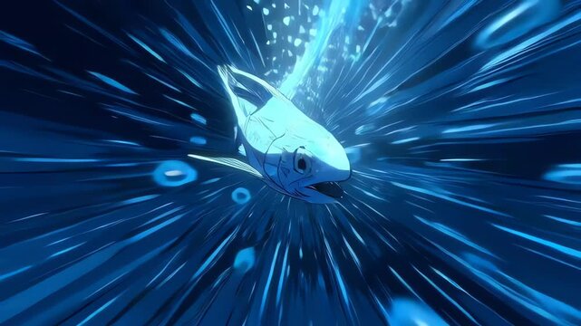 Abstract Digital Salmon Cartoon Speed Motion Blur Underwater Stream