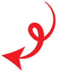 Dynamic red swirling arrow pointing down and to the left