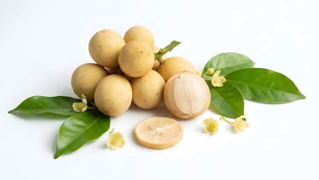 Longan Fruit Whole Cut and Leaves with Flowers dimocarpus longan