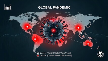 Global pandemic spread worldwide map illustration.