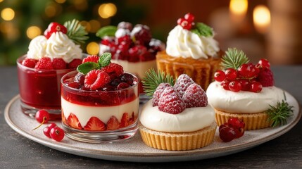 Assorted Fresh Berry Desserts on a Decorative Plate Display