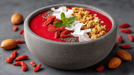 Colorful Smoothie Bowl with Toppings for Healthy Breakfast or Snack