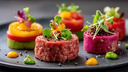 Colorful Gourmet Appetizers with Fresh Vegetables and Unique Presentation