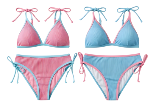 Pink and blue striped bikini set with ties isolated on transparent background - Powered by Adobe